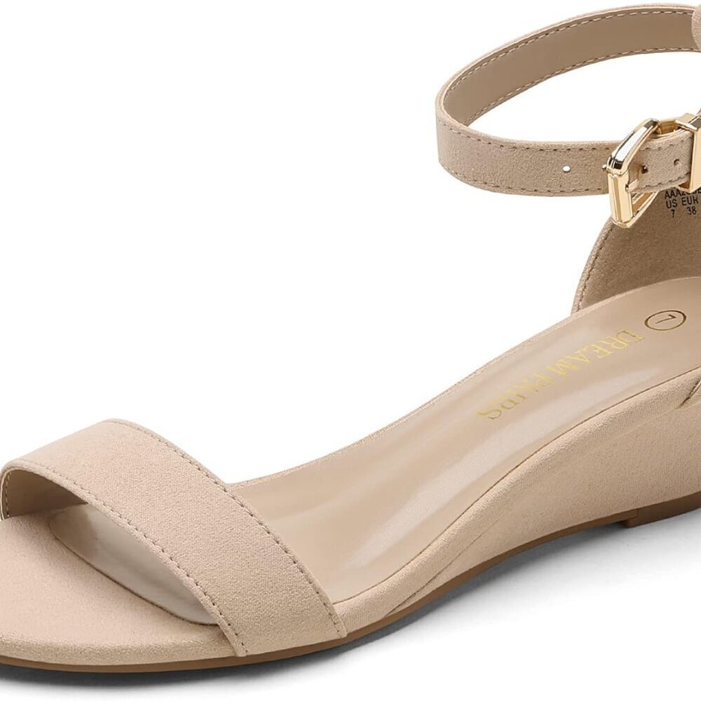 Women's Faux Suede Wedge Sandals Size 9 Ankle Strap Cushioned Footbed